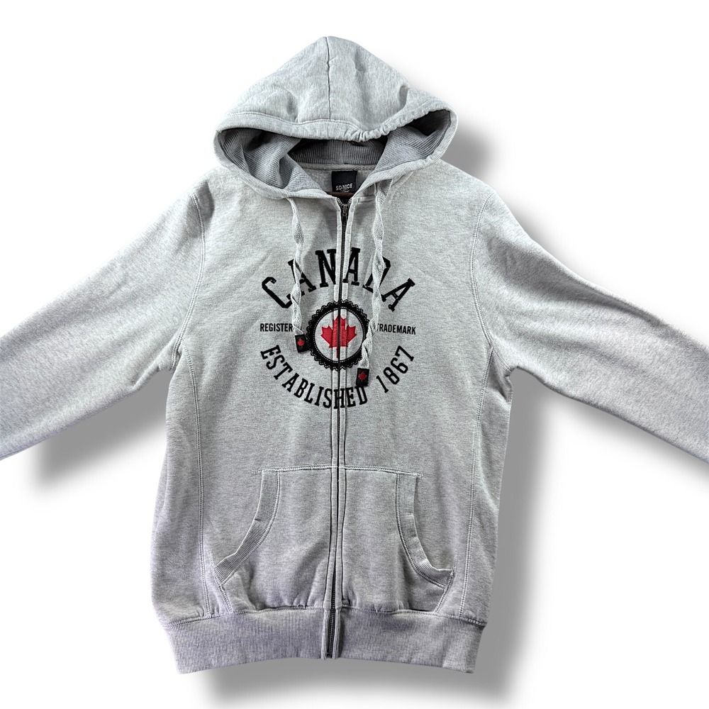 So Nice Canada Full Zip Hoodie Mens XL Heather Gray Graphic Logo Sweatshirt
